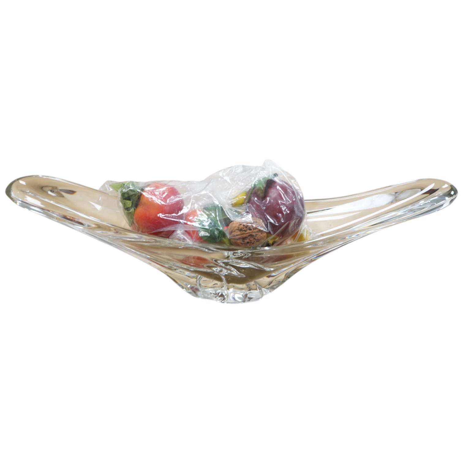 Daum crystal glass centrepiece bowl , Swallowtail form, 60 cm wide (together with artificial veg etc)